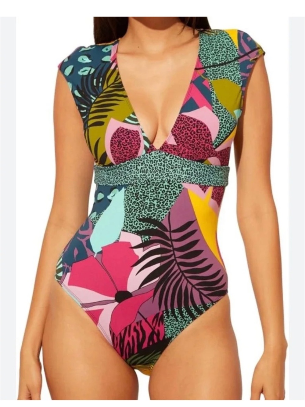Bleu rod beattie animal party Print V-Neck Cap Sleeve One Piece Size 14